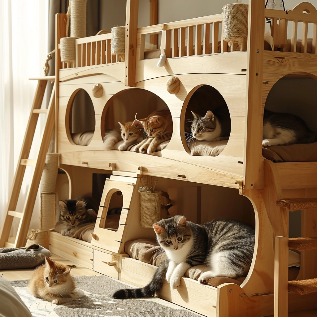 Whisker Haven Discover the Charm of a Wooden Cat House with Bunk Bed Bliss (14)
