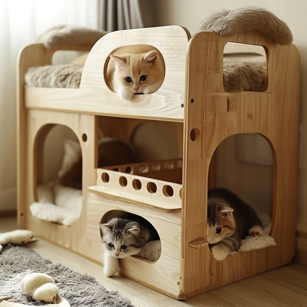 Whisker Haven Discover the Charm of a Wooden Cat House with Bunk Bed Bliss (15)