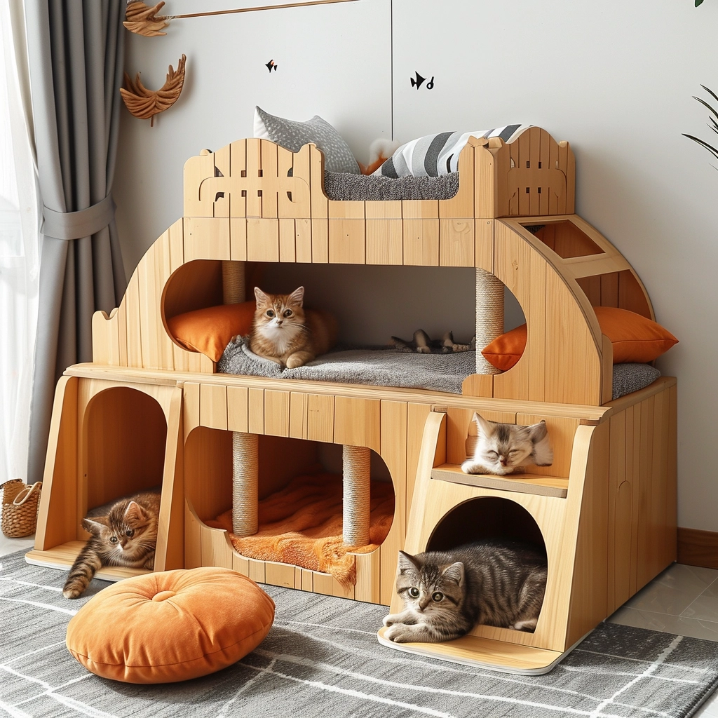 Whisker Haven Discover the Charm of a Wooden Cat House with Bunk Bed Bliss (16)