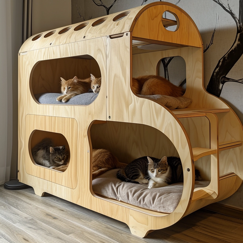 Whisker Haven Discover the Charm of a Wooden Cat House with Bunk Bed Bliss (17)