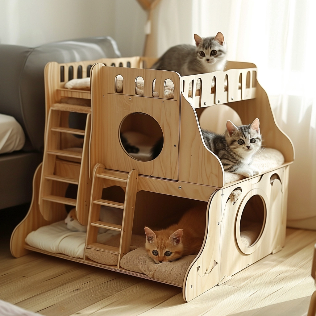Whisker Haven Discover the Charm of a Wooden Cat House with Bunk Bed Bliss (18)