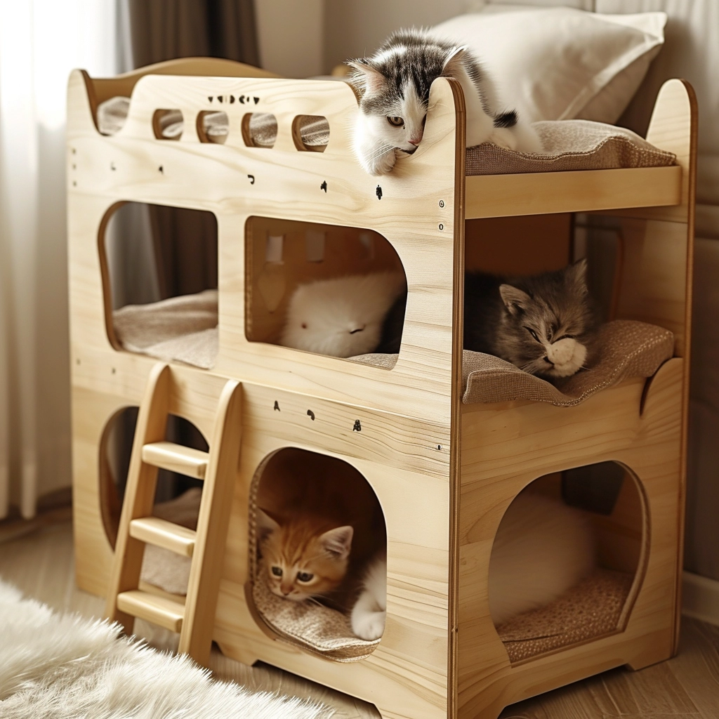 Whisker Haven Discover the Charm of a Wooden Cat House with Bunk Bed Bliss (19)