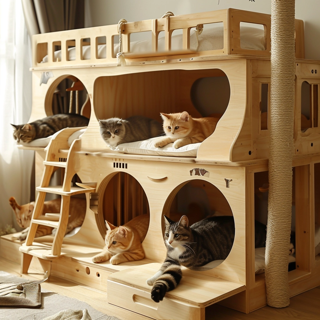 Whisker Haven Discover the Charm of a Wooden Cat House with Bunk Bed Bliss (20)