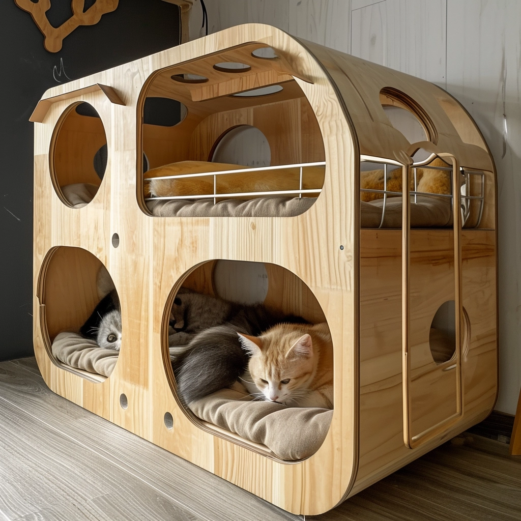 Whisker Haven Discover the Charm of a Wooden Cat House with Bunk Bed Bliss (21)