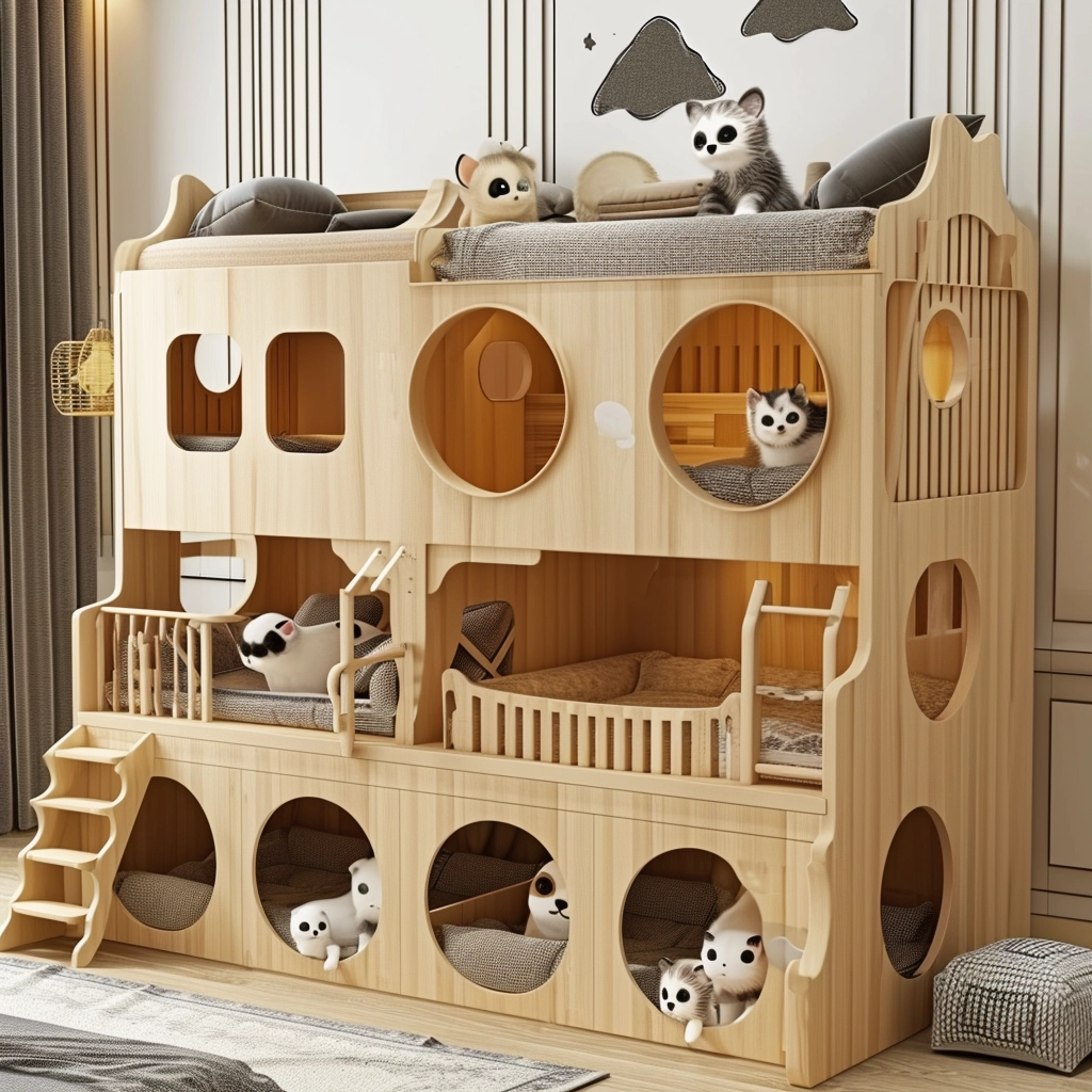 Whisker Haven Discover the Charm of a Wooden Cat House with Bunk Bed Bliss (23)
