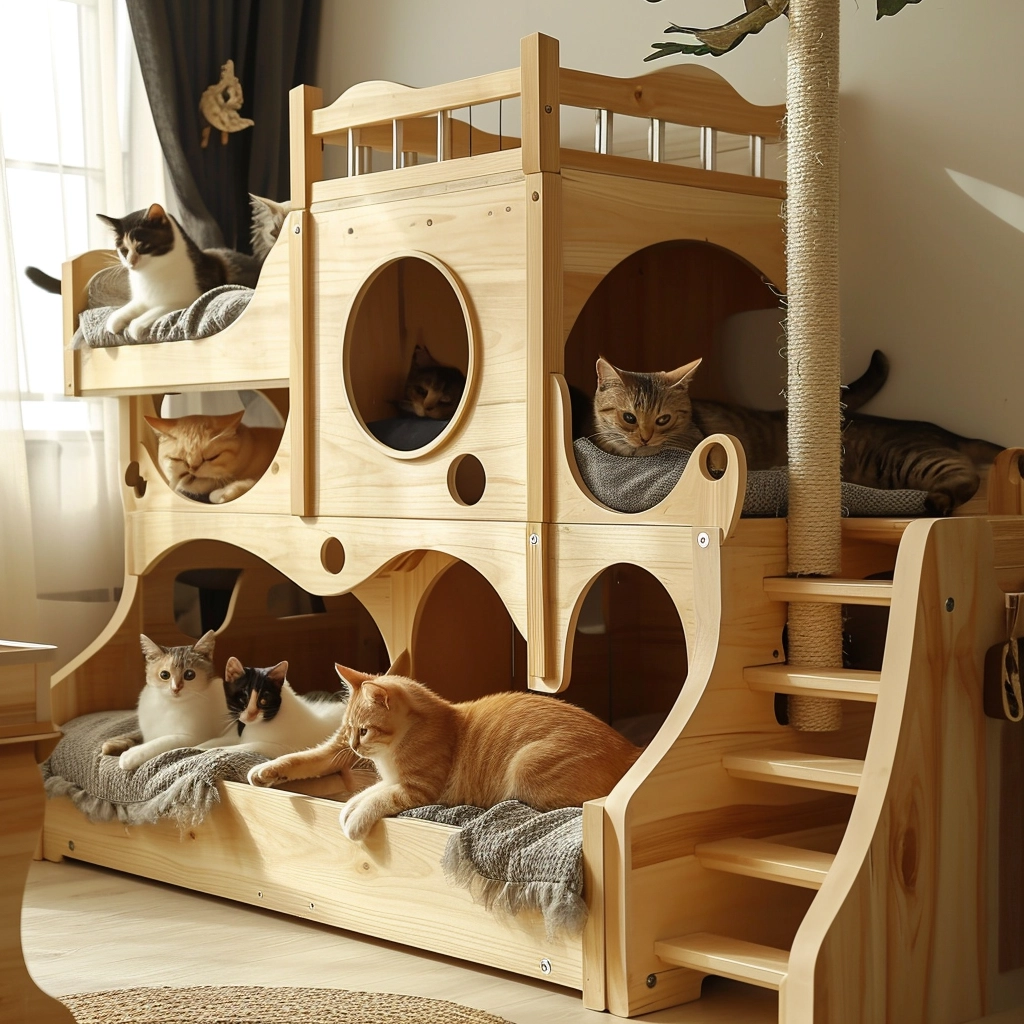 Whisker Haven Discover the Charm of a Wooden Cat House with Bunk Bed Bliss (24)