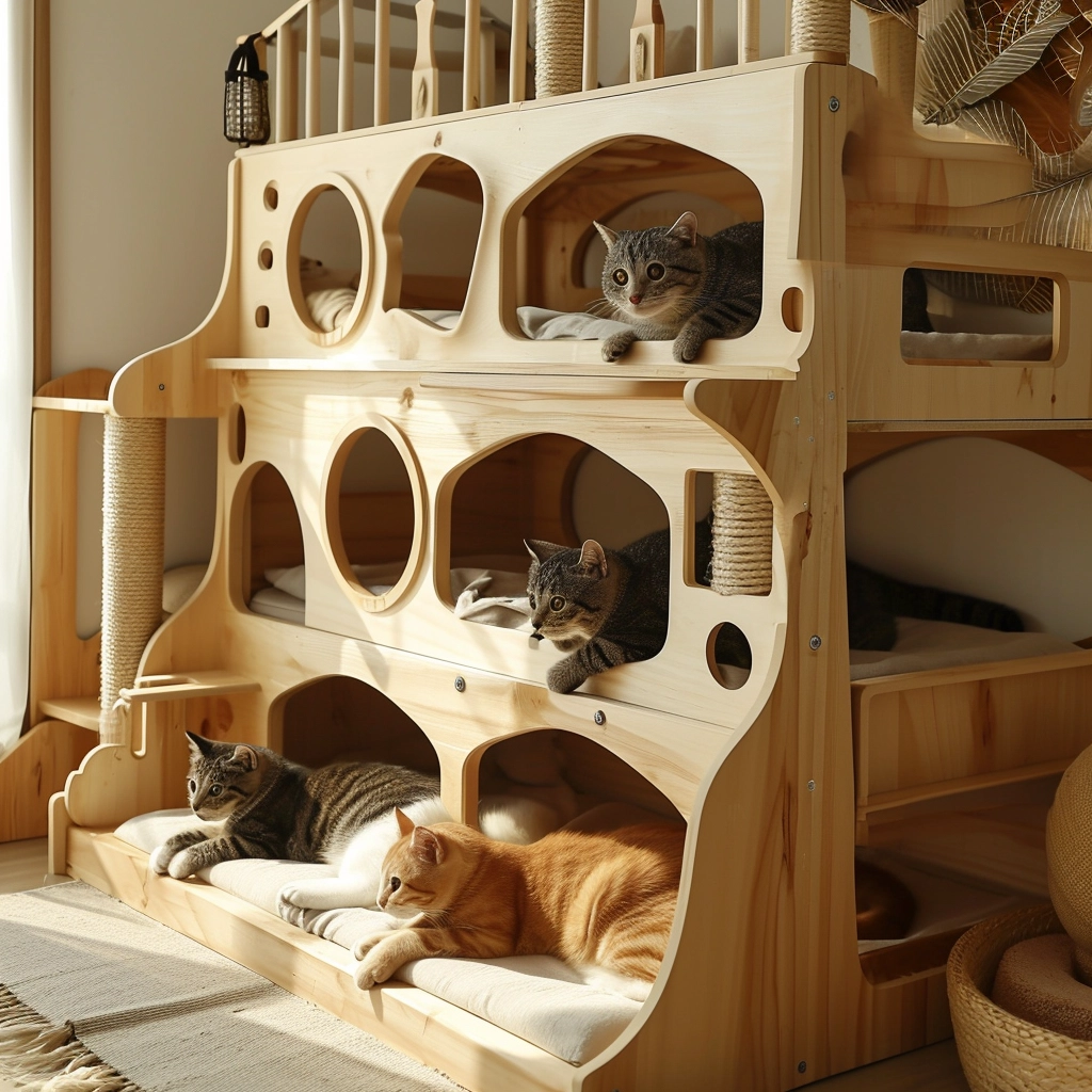 Whisker Haven Discover the Charm of a Wooden Cat House with Bunk Bed Bliss (27)