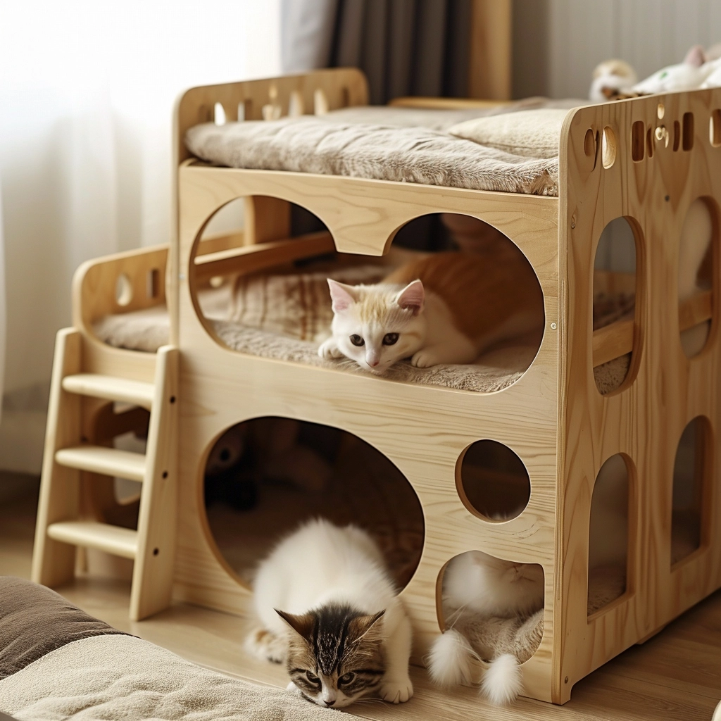 Whisker Haven Discover the Charm of a Wooden Cat House with Bunk Bed Bliss (28)