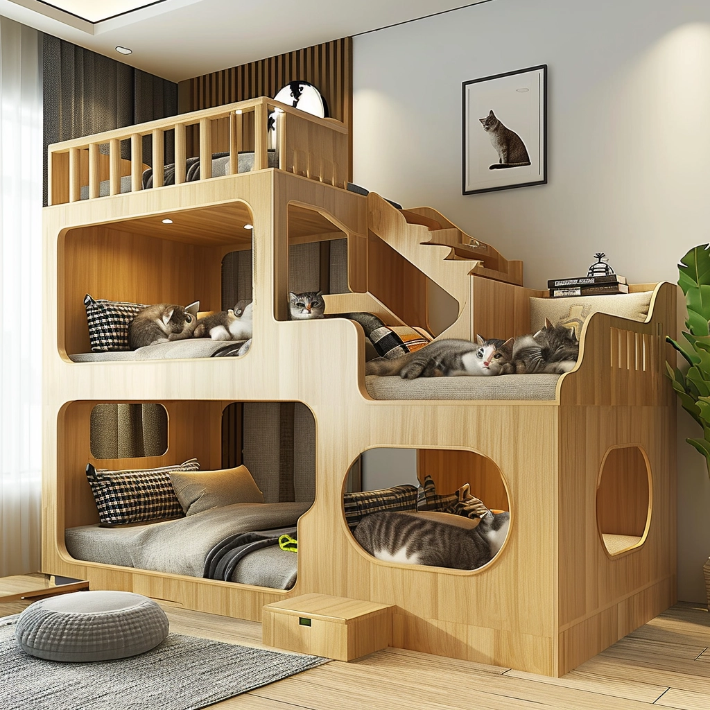 Whisker Haven Discover the Charm of a Wooden Cat House with Bunk Bed Bliss (29)