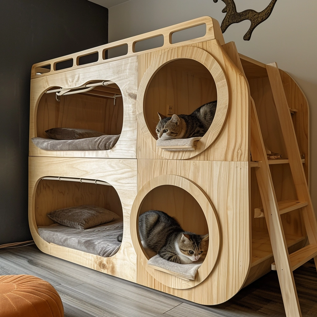 Whisker Haven Discover the Charm of a Wooden Cat House with Bunk Bed Bliss (30)