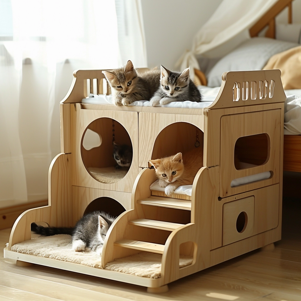 Whisker Haven Discover the Charm of a Wooden Cat House with Bunk Bed Bliss (31)