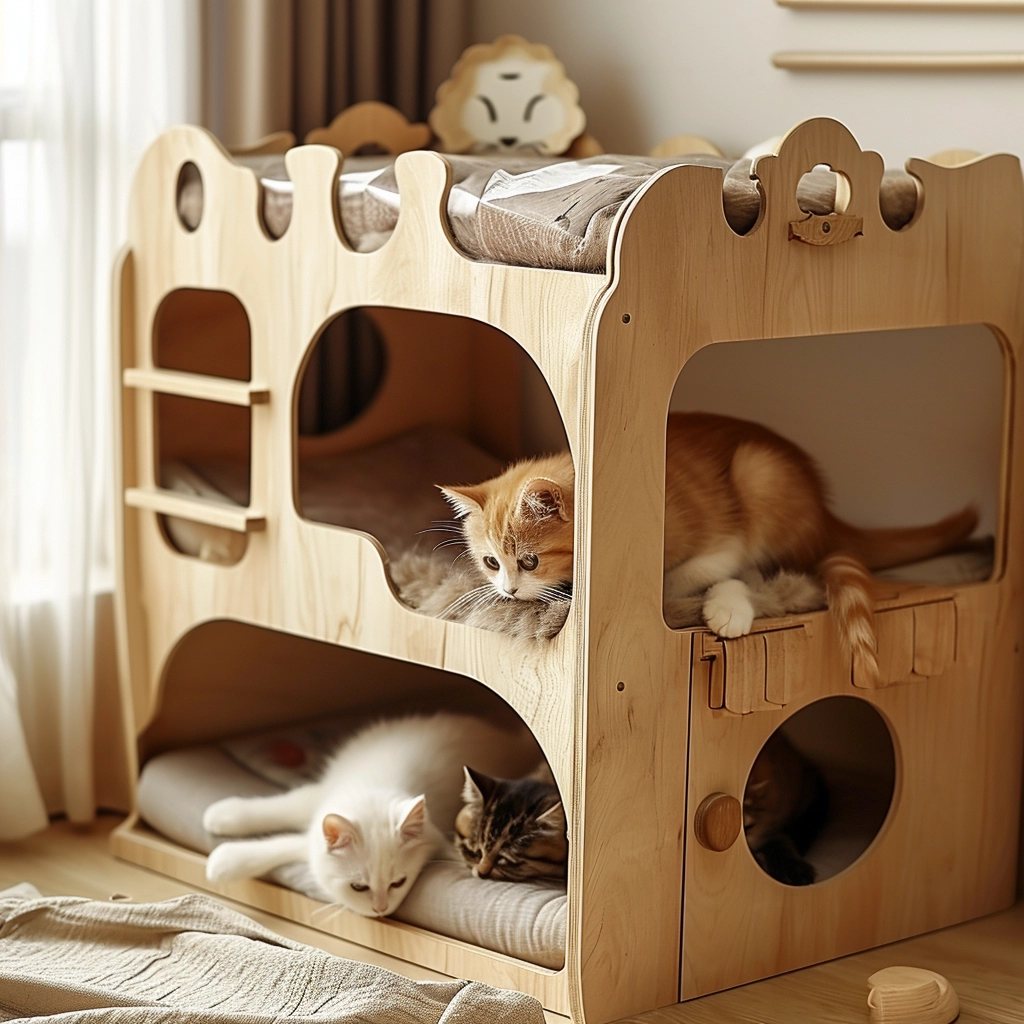 Whisker Haven Discover the Charm of a Wooden Cat House with Bunk Bed Bliss (32)
