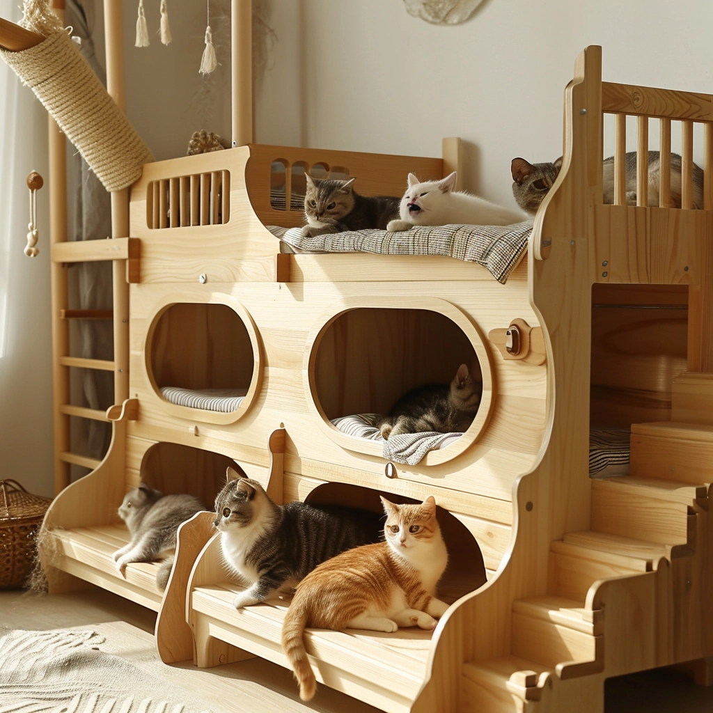 Whisker Haven Discover the Charm of a Wooden Cat House with Bunk Bed Bliss (33)