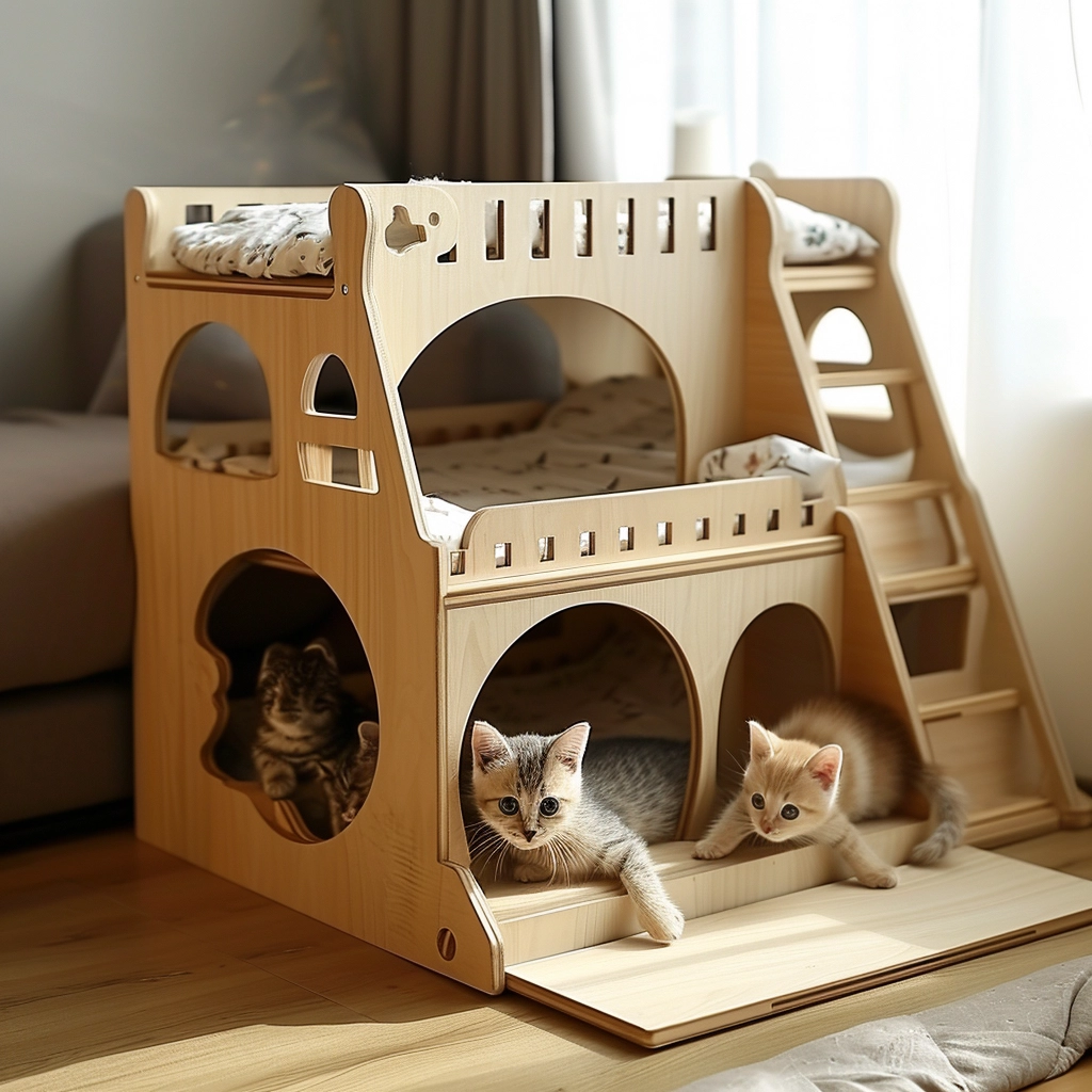 Whisker Haven Discover the Charm of a Wooden Cat House with Bunk Bed Bliss (5)