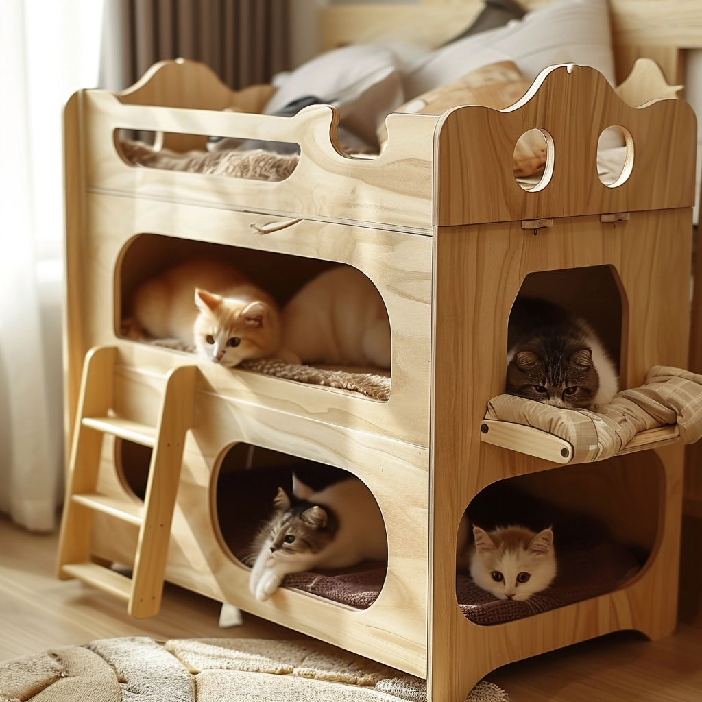 Whisker Haven Discover the Charm of a Wooden Cat House with Bunk Bed Bliss (6)