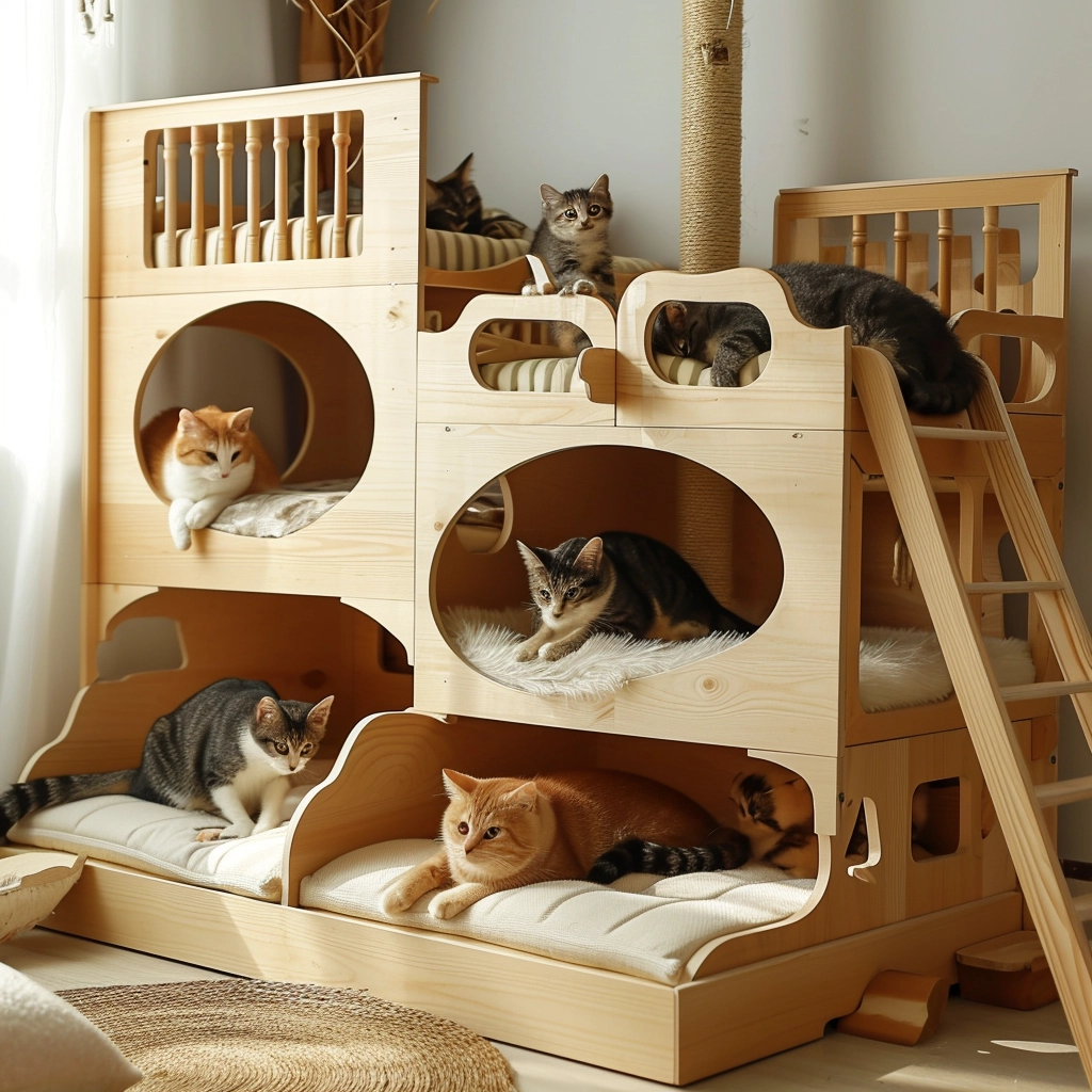 Whisker Haven Discover the Charm of a Wooden Cat House with Bunk Bed Bliss (7)