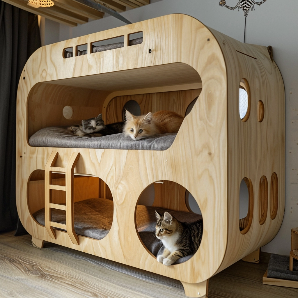 Whisker Haven Discover the Charm of a Wooden Cat House with Bunk Bed Bliss (8)