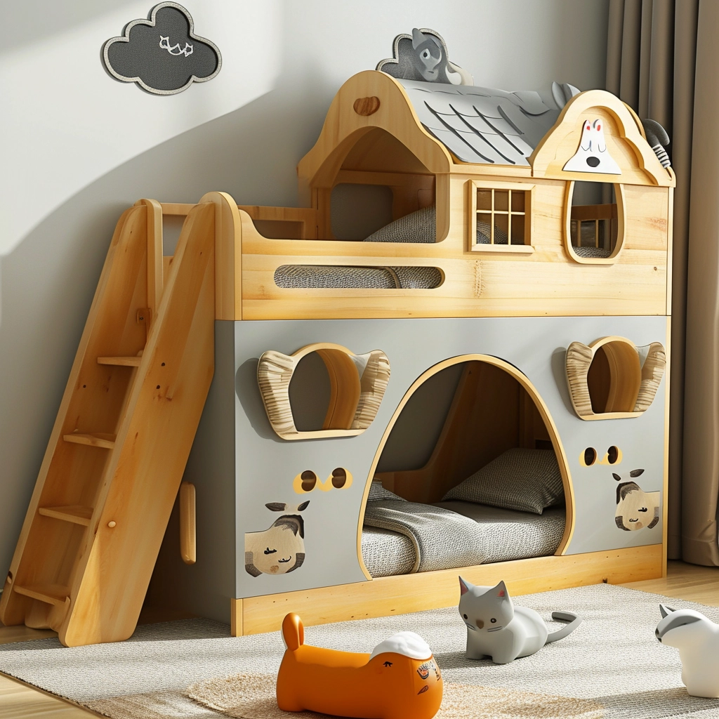 Whisker Haven Discover the Charm of a Wooden Cat House with Bunk Bed Bliss (9)