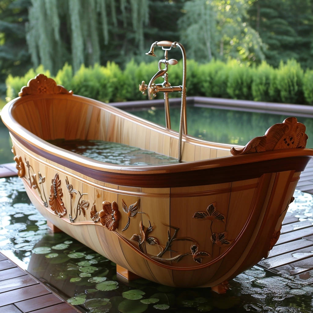 Wooden Elegance Elevate Your Bathing Experience with a Fancy Wooden Bathtub (15)
