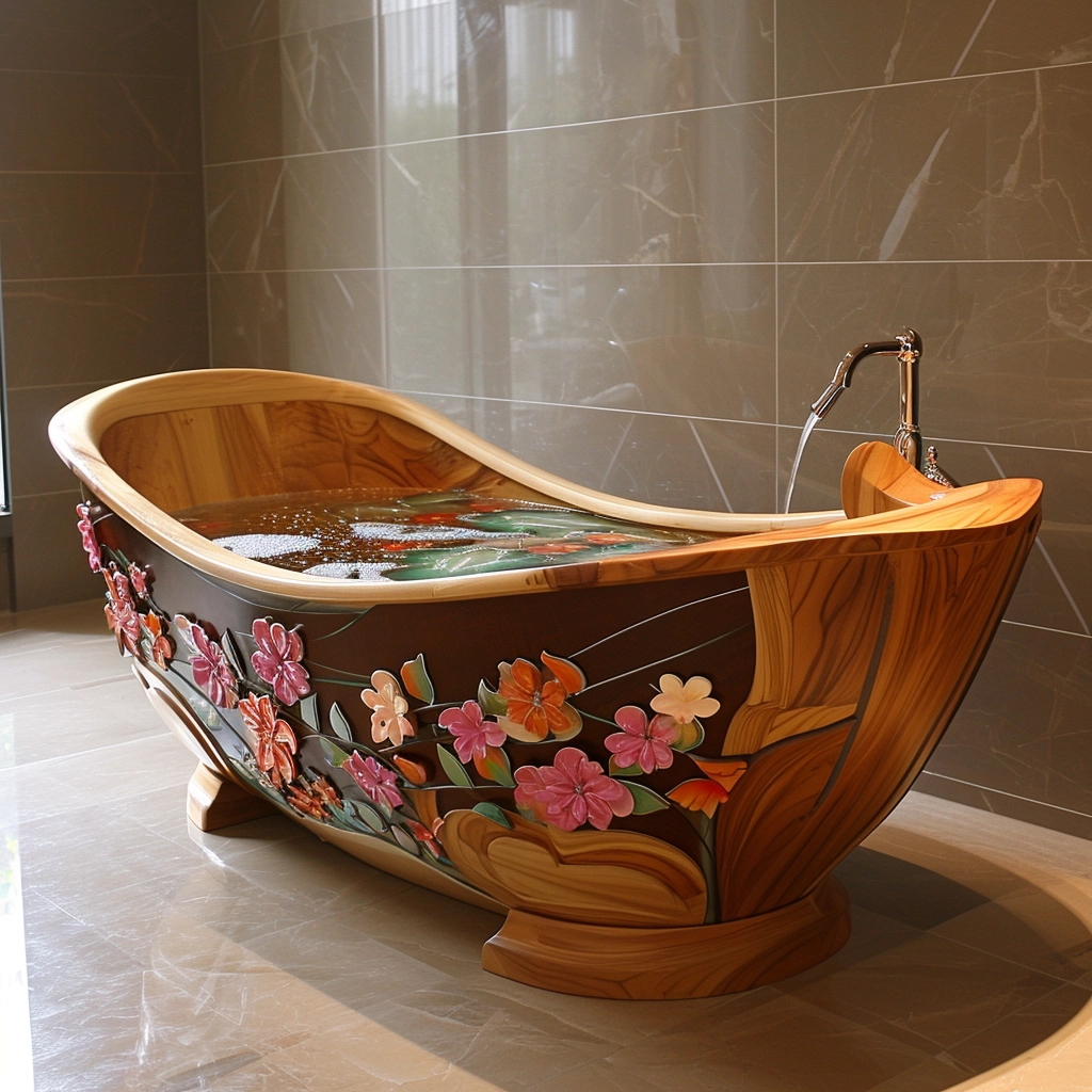 Wooden Elegance Elevate Your Bathing Experience with a Fancy Wooden Bathtub (5)