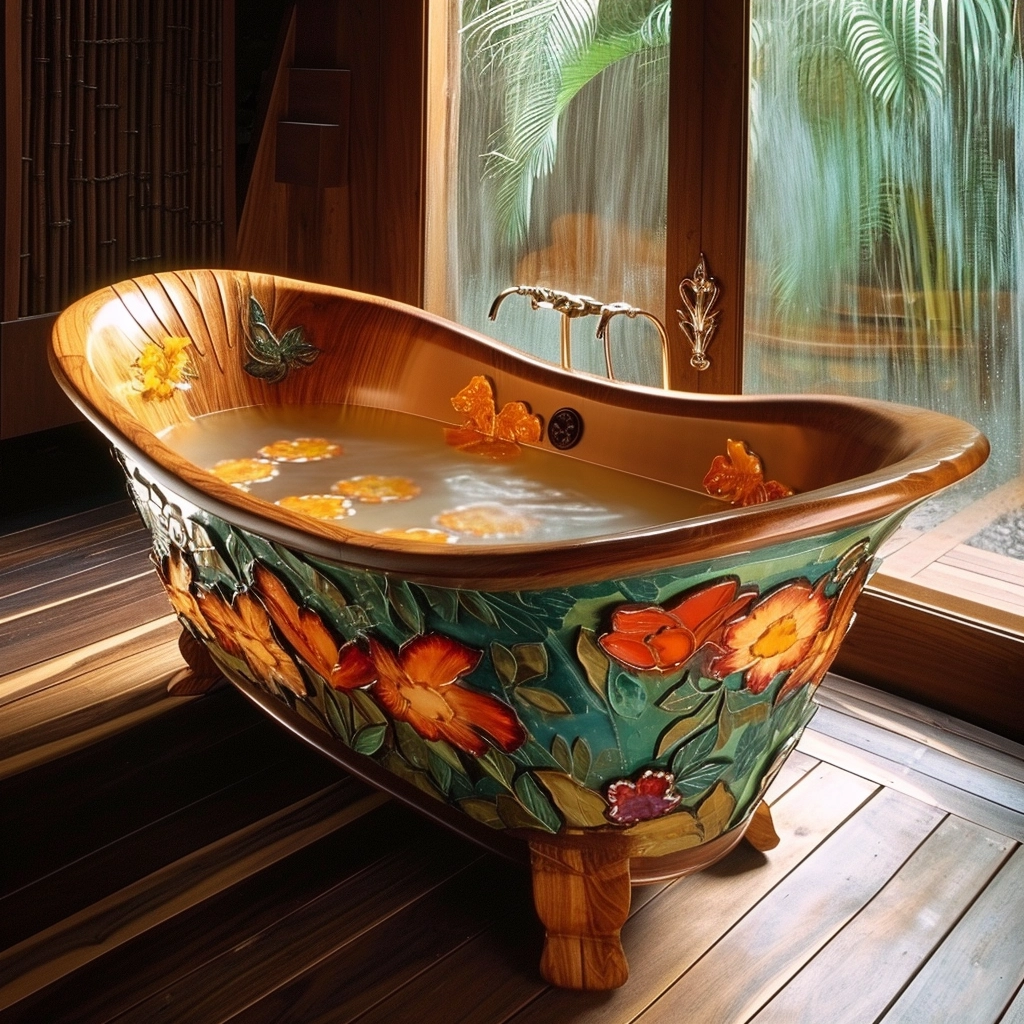 Wooden Elegance Elevate Your Bathing Experience with a Fancy Wooden Bathtub (6)
