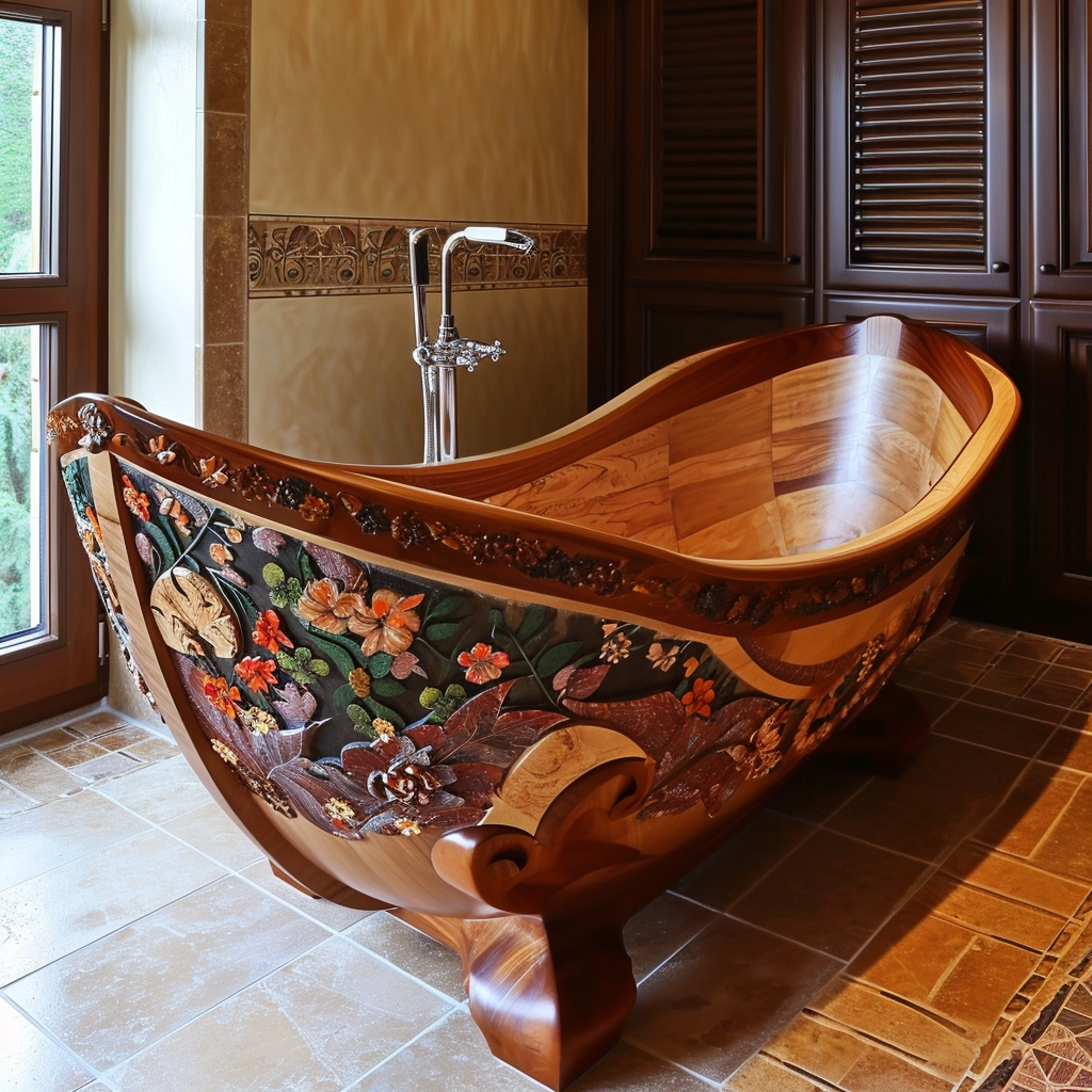 Wooden Elegance Elevate Your Bathing Experience with a Fancy Wooden Bathtub (7)